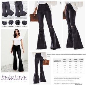 Dear Love 2XL plus size dark gray destroyed flare jeans bell bottoms NWOT